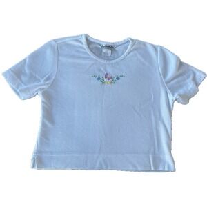Two Vintage Cotton Tops White Knit Top Embroidered Butterfly Floral Medium